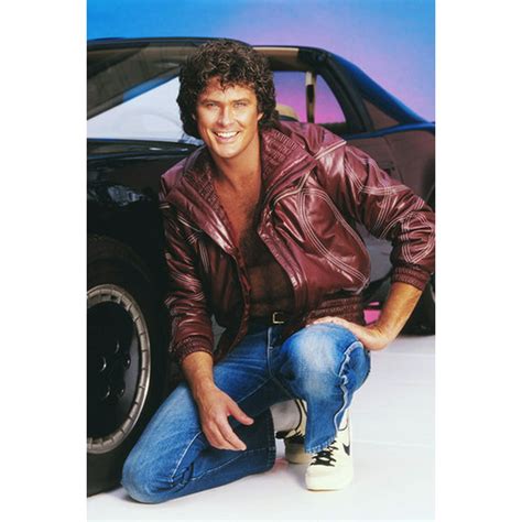 David Hasselhoff In Open Leather Jacket Bare Chest By Sports Car Knight