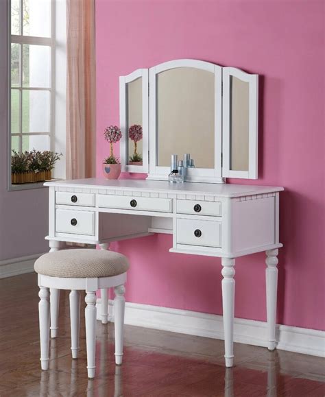 3 Pc Beautiful Elegant Vanity Chair Desk Mirror And Stool