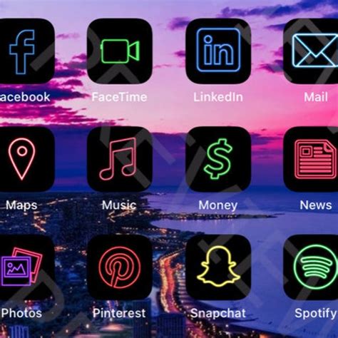 Neon App Icons Aesthetic Ios Icons Iphone Icon Pack Neon Etsy
