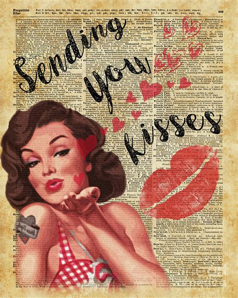 Pin Up Girl Sending Kisses Vinatage Book Page Collage Digital Art By