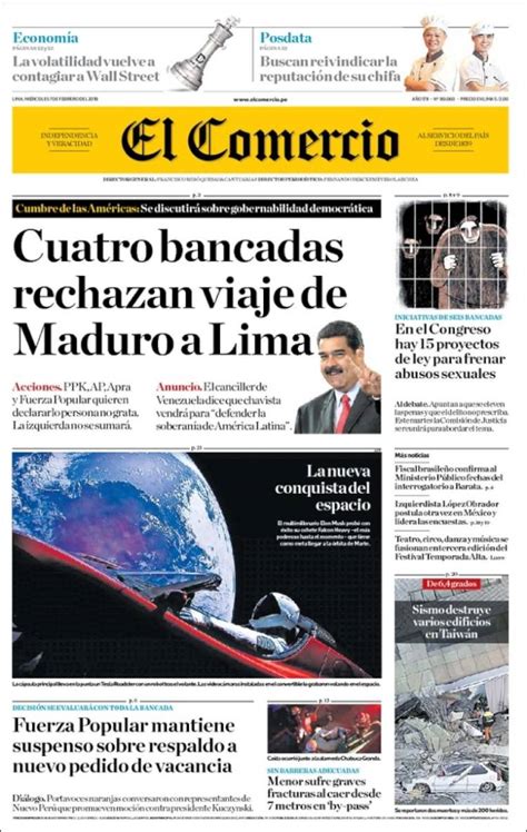 Periódico El Comercio Perú Periódicos De Perú Edición De Miércoles
