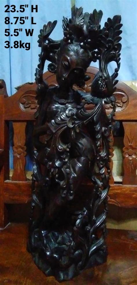 Rare Vintage Large Makassar Ebony Balinese Goddess Dewi Sri Wooden