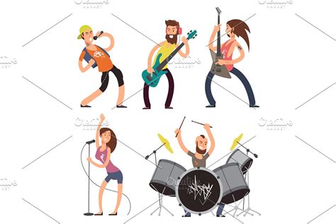 Music Band Cartoon Musicians Punk Pre Designed Vector Graphics