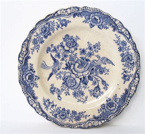 Vintage Blue Floral Plate With Birds