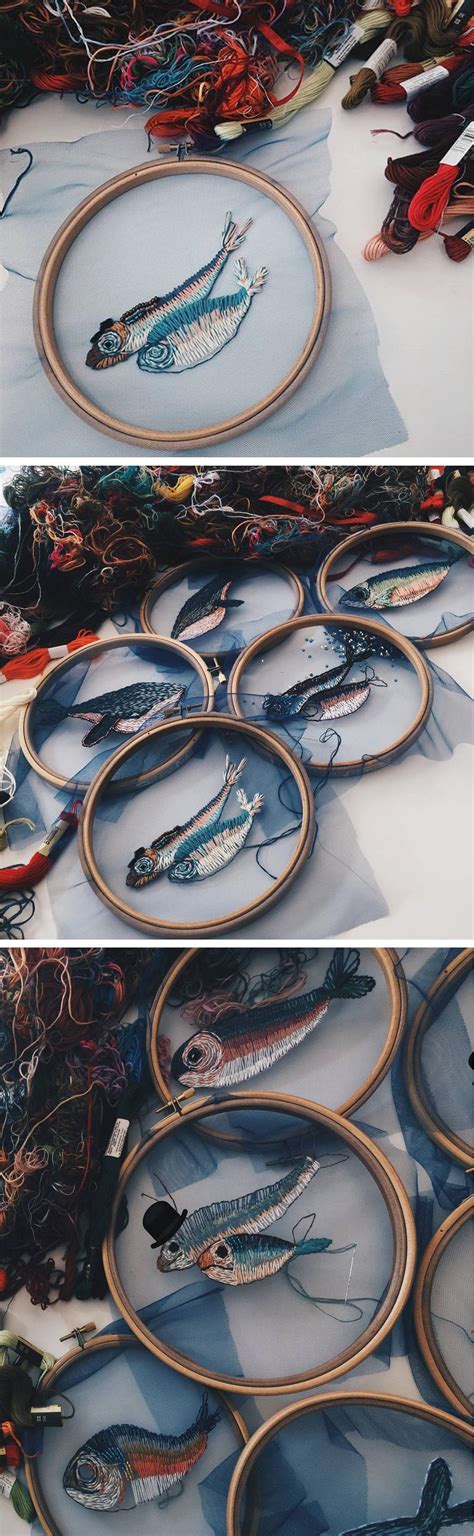 Old towel (you might drill a hole in it) Fish Embroidery on Tulle Turns an Embroidery Hoop into a ...