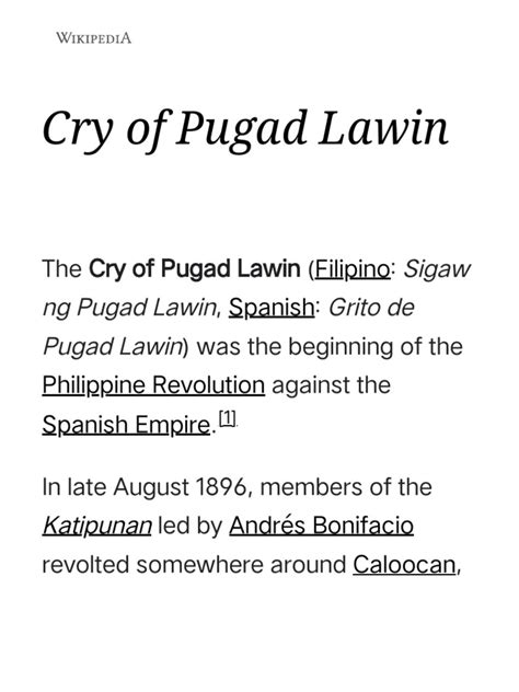 Cry Of Pugad Lawin Wikipedia Pdf Spanish Empire Philippines