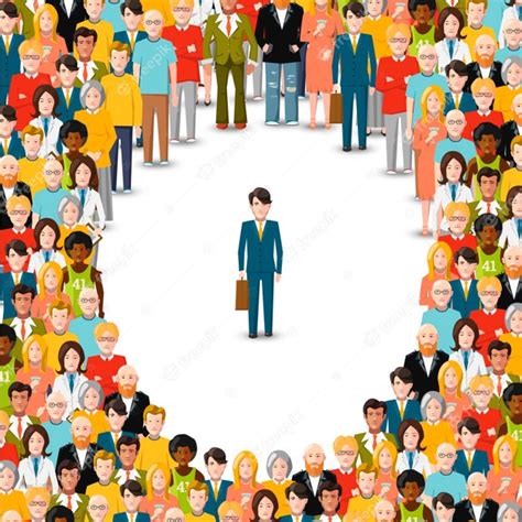 Premium Vector One Man Stayed In Crowd Conceptual Illustration