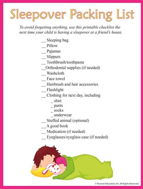 Sleepover And Slumber Party Packing Checklist Printable Madisons