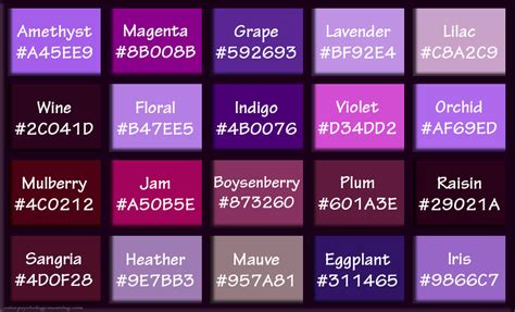Shades Of Purple Names With Hex Rgb Color Codes Violet Color
