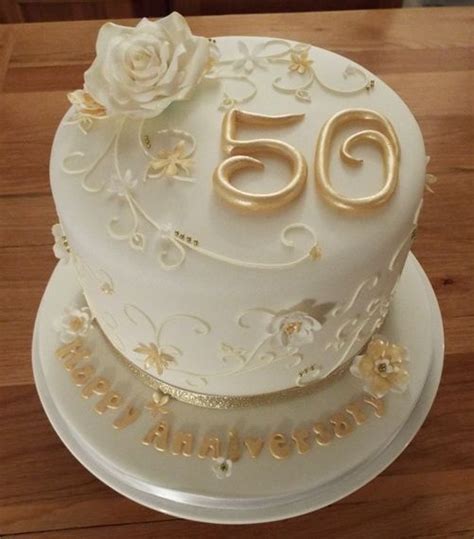 50th Golden Wedding Anniversary Cake With Sugar Flowers And Royal Iced