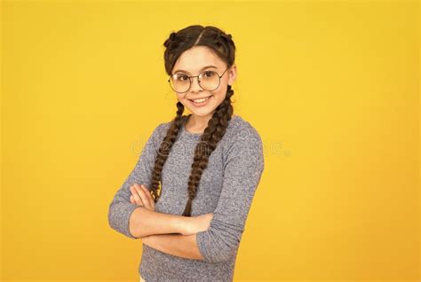 Intellectual Kid Girl Wear Eyeglasses Back To School Concept Cute