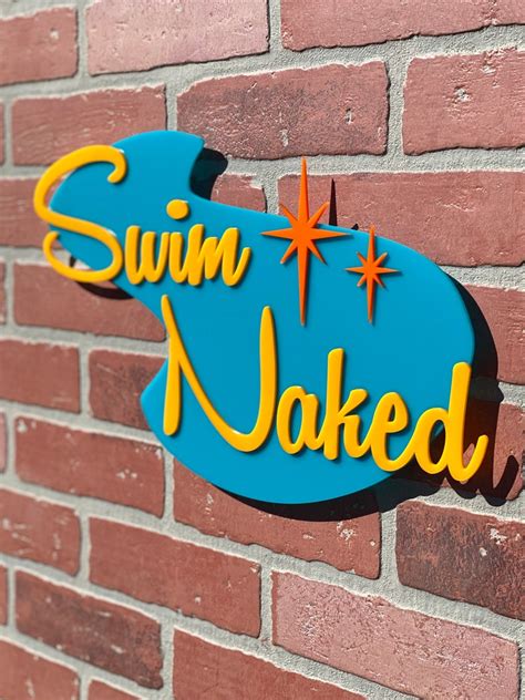 3d Mid Century Modern Swim Naked Sign Wall Art Etsy