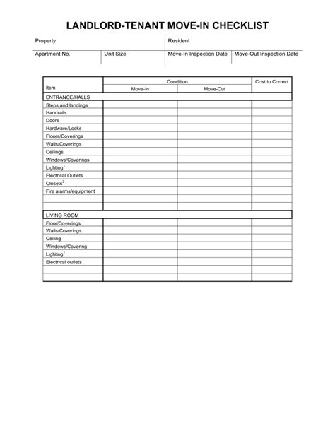 Move In Move Out Checklist For Landlord Tenant Eforms Free