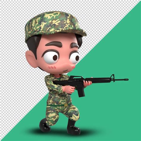 Premium Psd Psd File Cute Army Soldier Cartoon Sd Model 3d Render