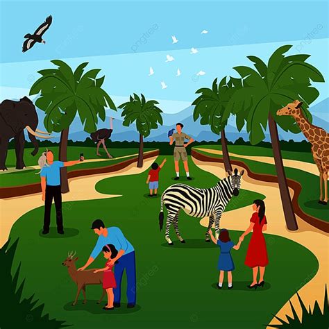 Background Latar Belakang Kartun Kebun Binatang Dengan Hewan Tropis Dan