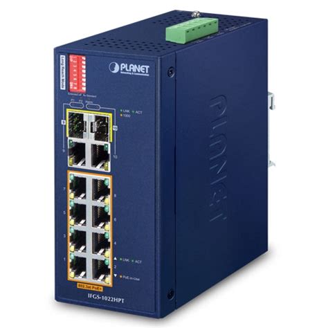 Ifgs 1022hpt Din Rail Unmanaged Fast Ethernet Poe Switch Planet