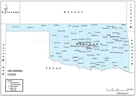 A Map Of The State Of Kansas With Cities And Major Roads On Its Borders