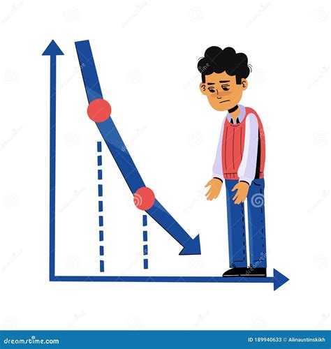 Businessman On Falling Diagram Graph Of Decline Stock Vector