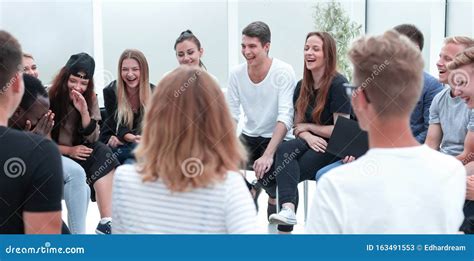 Close Up Group Of Young People Sitting In A Circle Stock Image Image