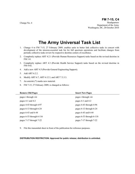 The Army Universal Task List Fm 7 15 C4