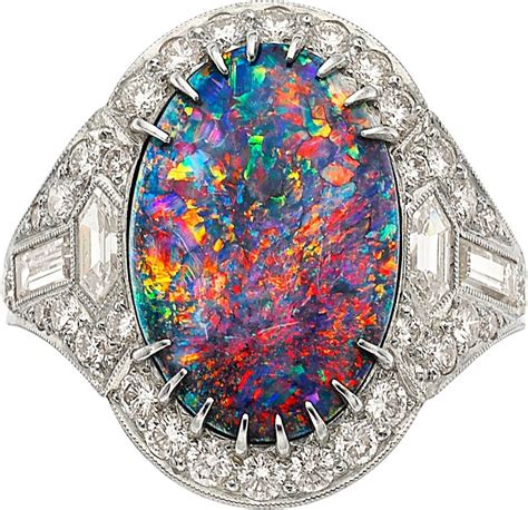 Black Opal Diamond Platinum Ring Estate Jewelryrings Lot