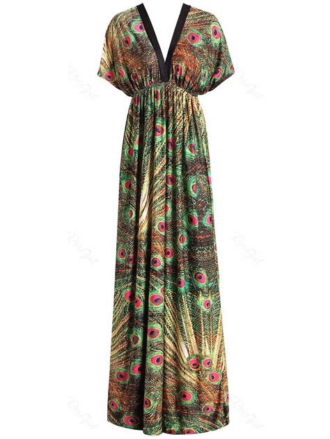 31 Off Plus Size Peacock Print Maxi Tropical Dress Rosegal