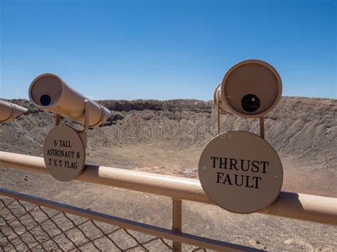 Tower Viewers On The Viewing Platform At The Rim Of Meteor Crater Stock