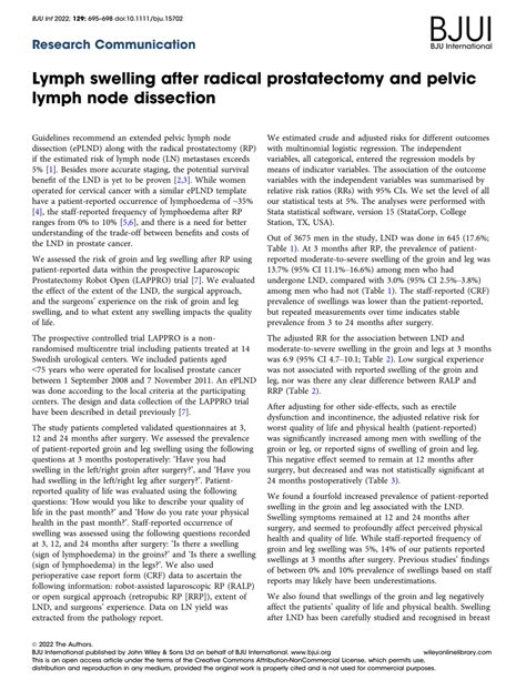 Pdf Lymph Swelling After Radical Prostatectomy And Pelvic Lymph Node