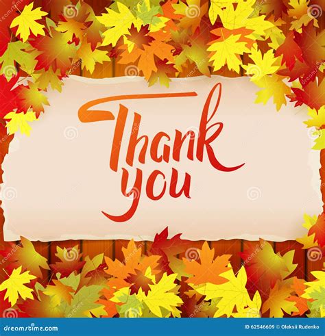 Autumn Background With Lettering Thank You Stock Vector Illustration