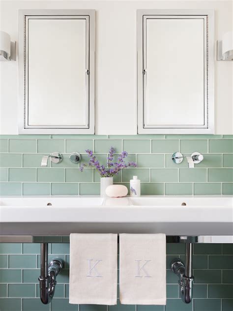 Glass subway tile is the way to go to refresh a kitchen backsplash, bathroom, and fireplace surrounds if you like that style. Green Subway Tiles - Contemporary - Bathroom - Sophie Metz ...
