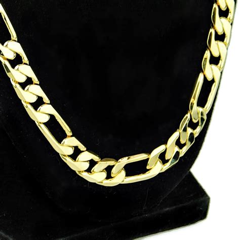 Mens Gold Figaro Chain Necklace 18k Black Gold Solid Figaro Chain