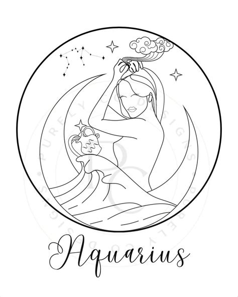 Aquarius Zodiac Printable Coloring Page Wall Art Adult Etsy Australia