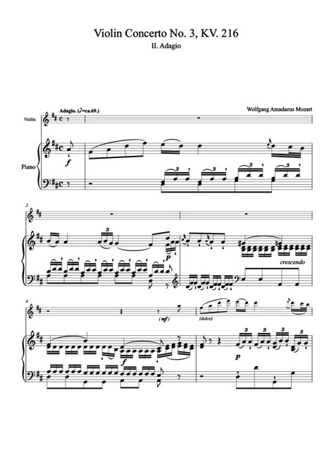 Free Sheet Music Kv 216 Mozart Wolfgang Amadeus Violin Concerto No 3 In G Major