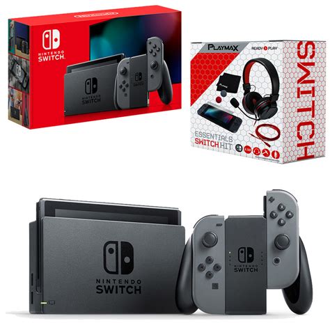 Nintendo Switch Grey Joy Con Console With Playmax Essential Pack Bundle
