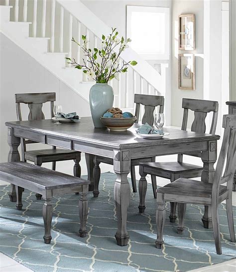 Fulbright Country Gray Rub Through Finish Dining Table Solid Wood Top