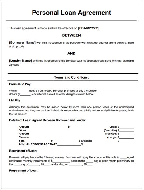 personal loan agreement printable agreements private