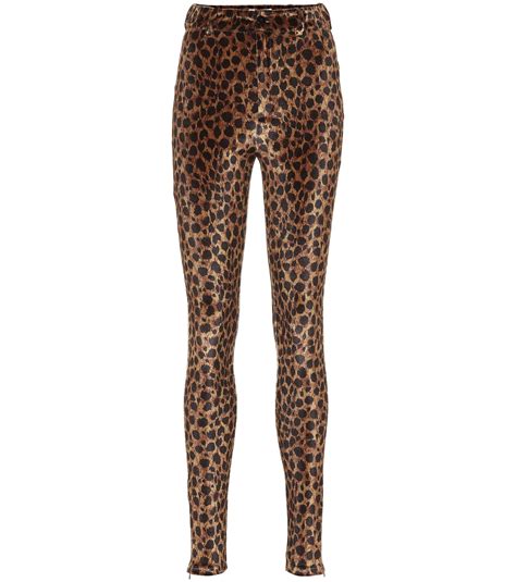the attico leopard print stretch velvet pants in brown lyst