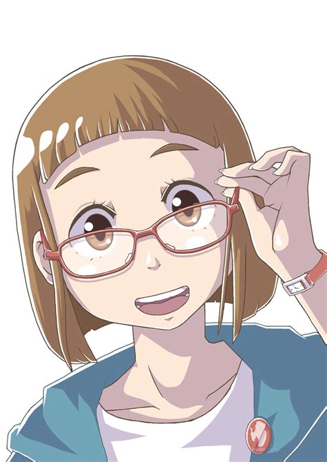 Tamaki Mari Sora Yori Mo Tooi Basho Highres 1girl D Adjusting Eyewear Badge Blunt Bangs