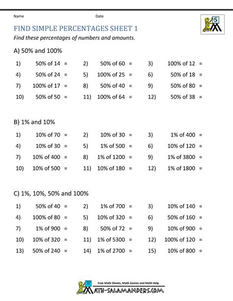 Find Simple Percentages Sheet 1 Percentages Math Math Worksheets
