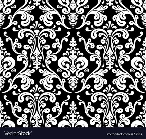 Seamless Elegant Damask Pattern Black And White Vector Image