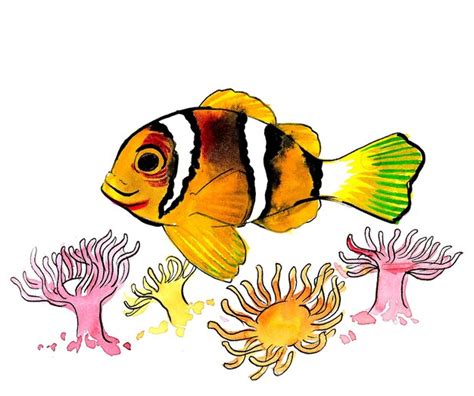 Premium Photo Tropical Reef Fish Ink And Watercolor Drawing