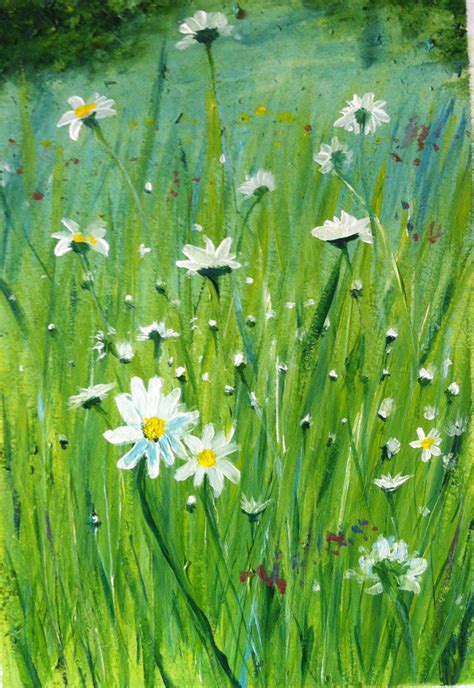 It was painted with a palette knife using heavy bodied acrylics. Painting of daisies and wild flowers in Warwickshire, UK ...