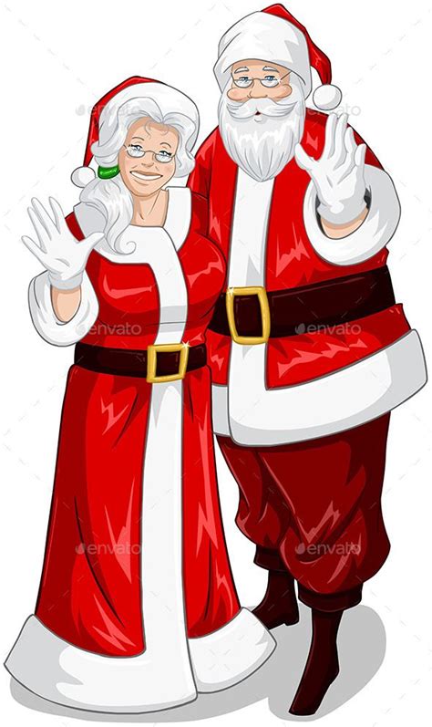 Santa And Mrs Claus Waving Hands For Christmas Mrs Claus Santa Art