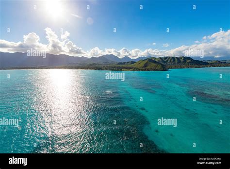 Aerial Lanikai Beach Kailua Oahu Hawaii Stock Photo Alamy