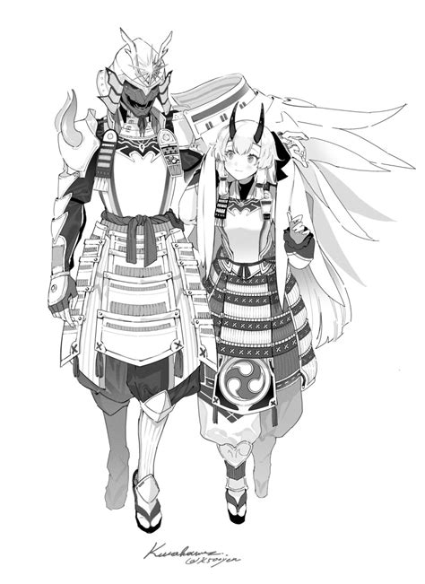 Safebooru Armor Dou Fate Samurai Remnant Fate Series Geta Greyscale Helmet Highres Horns