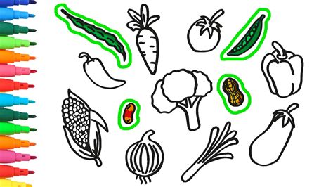 Cómo Dibujar Y Colorear Legumbres Y Verduras 🌽🍆🥕 Dibujos Para Niños