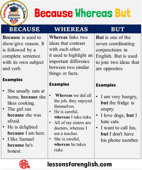 English Uses Because Whereas But Definition And Example Sentences