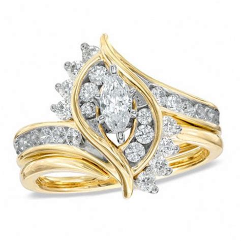 1 Ct Tw Marquise Diamond Bypass Bridal Set In 14k Gold Engagement