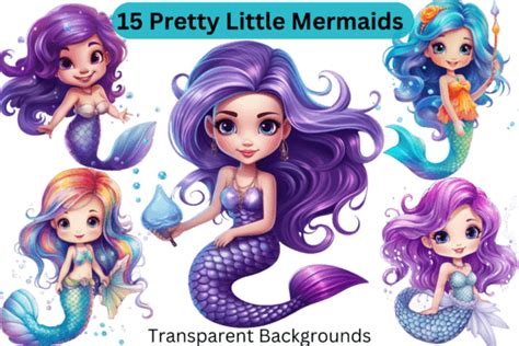15 Pretty Little Mermaid Clipart Graphic Graphic By Imagination Station
