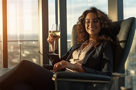 premium ai image a woman sitting in a chair holding a wine glass